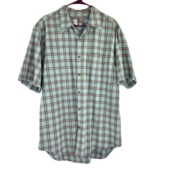 The Territory Ahead Other - Territory Ahead Short Sleeve Button Down Textured Shirt in Blue and Orange